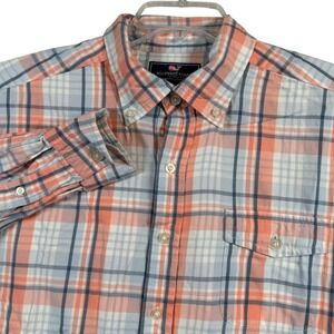 Vineyard Vines Mens Large Slim Fit Crosby Shirt Orange Blue Plaid Cotton